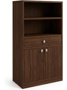 Cómoda Auxiliar Multiusos Portugal - Mueble Organizador Moderno con Cajones, Repisas y Puertas - Marrón - Ver 2