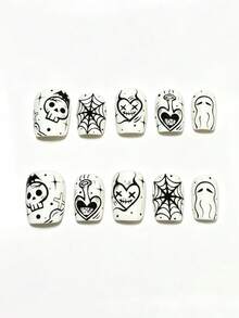 10pcsClassic Black And White Color Contrast Minimalist Base Color, Hand-Painted Street Graffiti Patterns. Hand-Drawn Coloring Is Done By One Stroke At A Time. The Lines Are Clear And Full. It Is Very Convenient For Disassembly And Reuse. - White - View 3