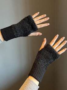 1 Pair Comfortable Plush Fingerless Gloves, Knitted Cuffs, Soft Fuzzy Winter Women's Gloves, Solid Color Warm, Suitable For Home, Office, Study - Multicolor - View 7