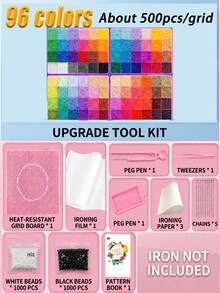24/48/72/96 Colors Fuse Beads Handmade Kit, Includes Square Pegboard, Multi-Layer Storage Box, Ironing Paper, Keychains, Decorative Accessories And Hanging Rope, DIY Bead Art Handmade Kit, Suitable For Holiday, Celebration, Birthday And Valentine's Day Gifts - DIY Perler Bead Kit - View 17