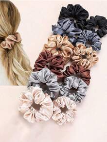 12pcs Shiny Satin Scrunchies French Elegant Hair Ties - Multicolor - View 1