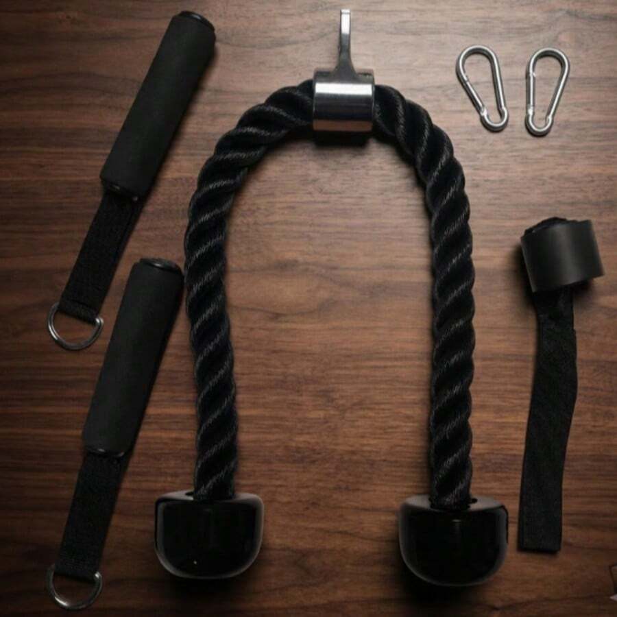6pcs Heavy Duty Gym Cable Attachment Set, Includes Tricep Rope, 2 Workout Handles, 1 Door Anchor, 2 Carabiners, Suitable For Home Fitness, Resistance Training And Pulley Systems