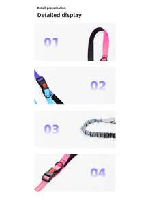 Fashionable Multi-Functional Dog Leash, 5-7.5ft Dog Bungee Leash, Retractable Reflective Dog Leash, Hands-Free Outdoor Dog Walking - Multicolor - View 3