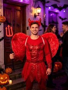 3pcs Halloween Devil Horns & Wings Set, Includes Wings, Devil Horns Headband, Devil Pitchfork, Halloween Party Devil Costume Accessories, Holiday Photo Props, Suitable For Halloween Party Decoration, Costume Party Props, Holiday Performance Props - Multicolor - View 11