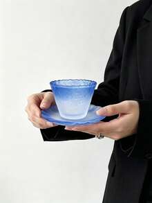1 Set Minimalist Gradient Frosted Glass Tea Cup And Saucer, Highly Attractive Practical Tea Set For Home And Gathering Tea Drinking - Multicolor - View 5