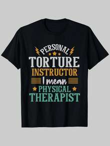 Interesting Physical Therapist T Shirt - Personal Torture Trainer PT - Fun Prints - Orange And Cyan Letters On A Black Background - Al T Shirt - Black - View 1