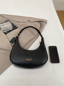 1pc Solid Color PU Leather Shoulder Bag For Women, Versatile Crossbody Bag For Commuting, Adjustable Shoulder Strap - Black - View 5