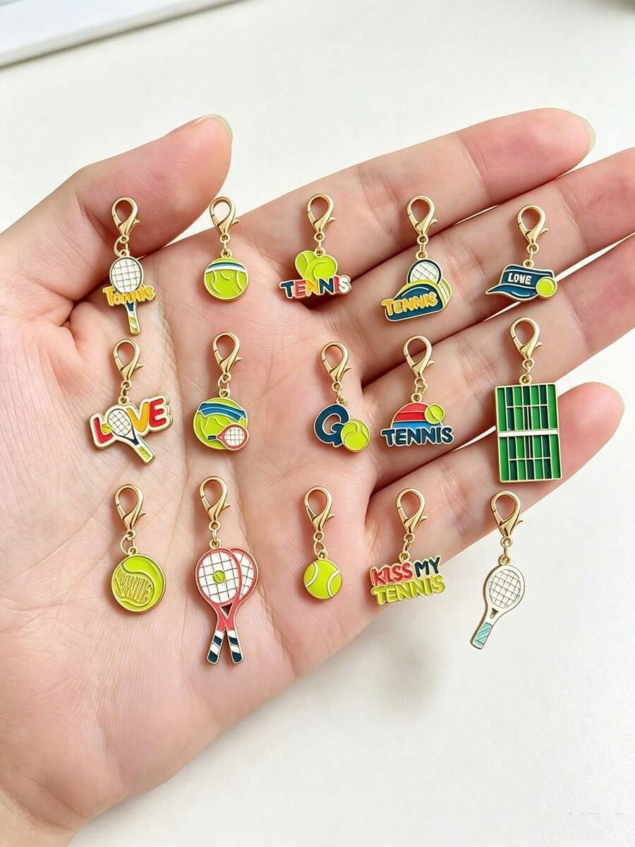 15pcs Tennis Sports Keychain, Tennis Enamel Pendant, Sports Racket Ball Charm Keyring, Cute Tennis Sports Theme Accessories, Suitable For Bags, Wallets, Gift For Tennis Lovers - Multicolor - View 1