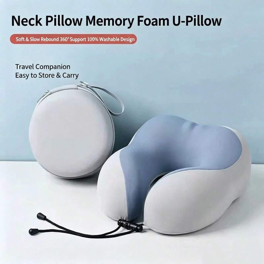 Portable Neck Pillow, Suitable For Travel And Home Use - Ergonomic Memory Foam Neck Support Cushion, Compact And Lightweight Design, Easy To Store, Comfortable Rest And Posture Support, Suitable For Office - Travel U-shaped Pillow - View 1