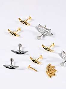 1pc Gothic Spider & Spider Web & Black Oil Drop Devil Crescent Moon Flat Nose Stud Lip Stud Earring 16g Stainless Steel Internal Threaded, Suitable For Daith, Helix, Conch, Earlobe Ear Piercing Decoration, Unisex - As Shown - View 7