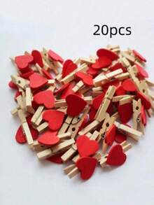 Red Heart Clips, Heart Wooden Clothes Photo Paper Clip Pins Mini Clothespins Postcard Clips Home Wedding Decoration Stationery Decoration - Red - View 11