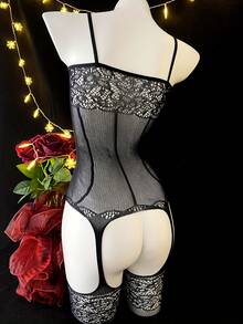 Women's Sexy Lingerie, Full Body Pattern Jumpsuit, Hollow Out Sexy Design, Perfect For Romantic Nights And Intimate Moments - Black - View 2