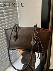 Bolso de bolos vintage rojo merlot de PU acolchado, gran capacidad, cierre con cremallera, adecuado para ir al trabajo y uso diario (colgante no incluido) - Café integral - Ver 10