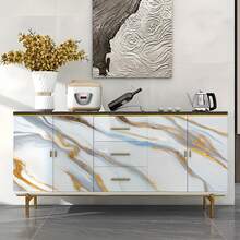 Marble Pattern Countertop Sticker - White Gold Blue Color Self-Adhesive Wallpaper - Peel And Stick - Waterproof Decorative Film - Suitable For Cabinets, Shelves And Furniture Decoration Upgrade Protection - Glacier Gilding - View 5