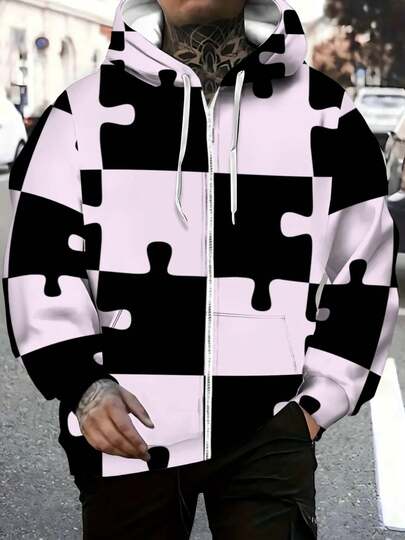 Hoodie Suitable For Casual Outdoor Wear, Urban Street Style, Spring/Fall Layering |   Machine Washable, Durable Comfortable Fit, Black & White Design