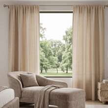 1pc Flocked Semi-Sheer Lace Jacquard Curtain, Blocks 50% Light, Suitable For Bedroom, Living Room, UV Protection For Summer Use - Beige - View 3