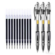 13pcs High-Capacity Gel Pen Set, 0.5mm Fine Point, 3 Pens + 10 Refills, Black Ink, Comfortable Grip, Quick-Drying, Smooth Writing, Ideal For Note-Taking And Writing, Perfect Office And School Supplies, Great Choice For Birthday Gifts - Sets - View 1