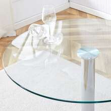 Modern Glass And Metal Dining Table – Diameter 89cm - 銀色和透明 - 查看 6