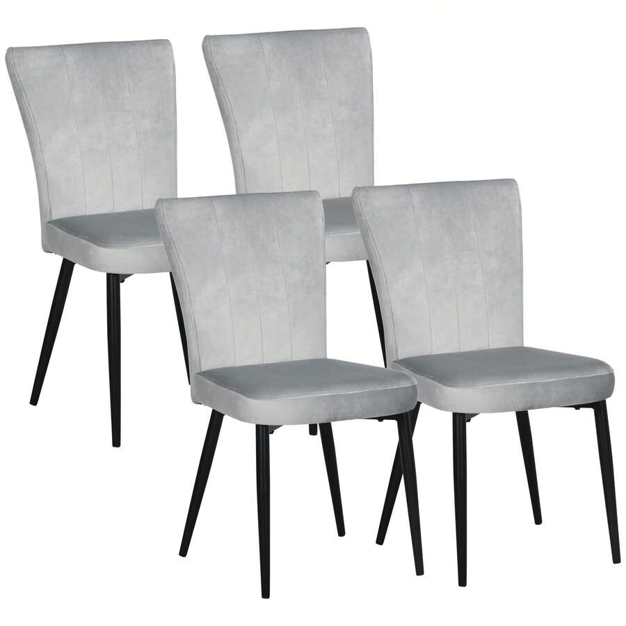 Esszimmerstuhl Set 4er Set Küchenstühle Mit Rückenlehne, Graue Polster In Samtoptik, Robustes Stahlgestell, 46x65x87cm - 灰色 - 查看 1