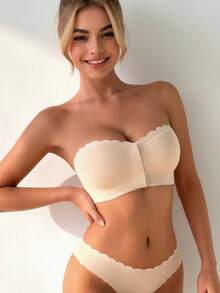 Front Buckle Strapless Strapless Strapless Strapless Wavy Edge Seamless Lingerie For Women, Sexy And Comfortable Without Steel Ring, Anti Sagging Bra - Apricot - View 4