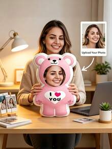 1pc Customized Photo Pillow Cushion Personalized Design Fun - Double-Sided Photo Printing, Soft And Interesting Fabric, Ideal Gift For Birthday And Holidays - Pink Bear - View 7