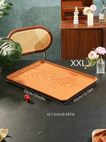 Light Wood Grain Tray, Used For Holding Food, Snacks, Drinks, Breakfast, Coffee, Rectangular Serving Tray, Durable Plastic PP Material - Brown - View 11