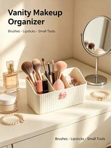 2/1pc Bowknot Decoration Grid Storage Box Three Grid Vertical Pattern Cosmetics Storage Box Dressing Table Lipstick Makeup Brush Sorting Box Bathroom Desktop Miscellaneous Storage Box - View 6