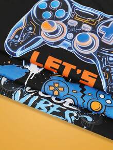 Notgurli 3pcs Atasan Pakaian Santai Lengan Pendek Kartun Lucu dan Unik dengan Motif Konsol/Pengontrol Game - Hitam - View 3
