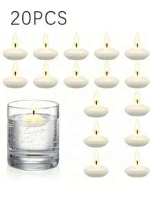 20 Ivory Floating Candles, Unscented Drip-Free Candles, Suitable For Weddings, Christmas, Birthday Parties, Cylinder Vases And Home Decor - One Size - View 12