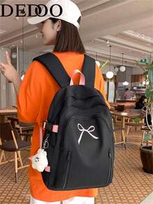 Dedoo Portable Cartoon Pendant Large Capacity Student Backpack, Suitable For Outdoor Travel, Back To School, University Campus Use - 黑色 - 查看 4