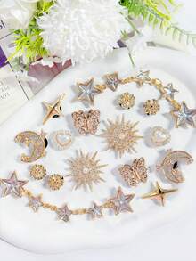 16pcs Rhinestone Butterfly Sun Moon Star Chain Set, Detachable Accessories For DIY Sandals And Beach Bags, Gift - 16pcs Star - View 4