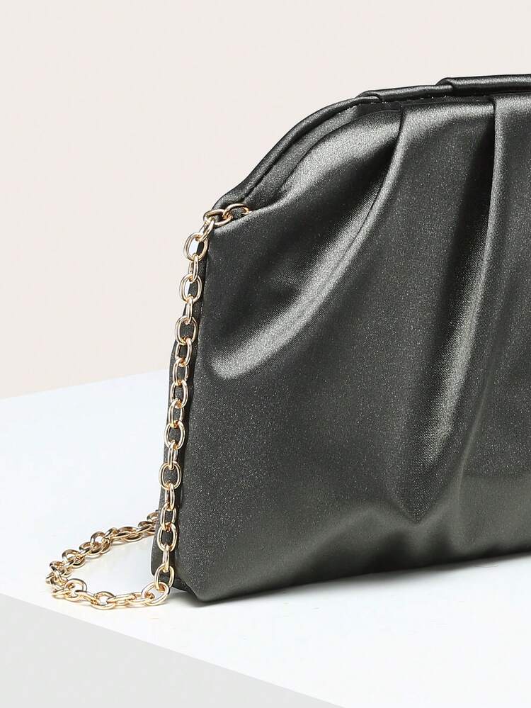 Women's Crossbody Bag, Square Bag, Evening Bag, Ruched Silk Satin Texture, Ruched Feel, Lightweight And Fashionable, Metal Chain, Suitable For Various Evening Parties And Shopping Outings - Army Green - View 5