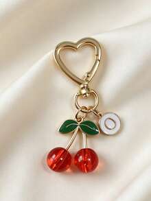 1pc European & American INS Minimalist Acrylic Cherry Letter Keychain, Heart-Shaped Fruit Bag Charm - Multicolor - View 3