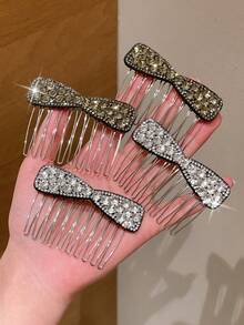 4pcs Women's Latest High-Top Volumizing Bow Rhinestone Seamless Invisible Backcomb Hair Clips, Side Hair Taming Volumizing Tool Small Backcomb Hair Clips For Bangs, Hair Styling Volumizing Top Clips, Makeup Positioning, Beach Vacation, Face-Slimming, Princess Gift Hair Accessories - Multicolor - View 8