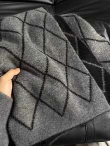 1pc Grey Women's Winter 2026 New Thickened Wool Blend Plaid Double-Sided Premium Scarf - Dark Grey - View 2