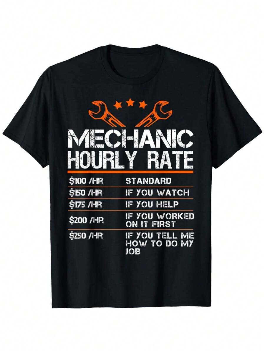 Funny Mechanic Hourly Rate Auto Car Mechanic Labor Rates 100% Pure Cotton T-Shirt Casual Crewneck - 黑色 - 查看 1