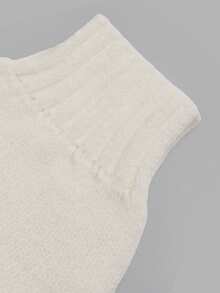Nicenter Women's Fall Winter Cozy Simple Cream 3D Bow Applique Crew Neck Drop Shoulder Long Sleeve Wool Blend Sweater, For Office Daily Home Date - White - View 4