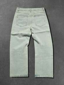 Celana Jeans Pria Streetwear Gaya Vintage dengan Hiasan Berlian Imitasi dan Potongan Lurus - Light Wash - View 3