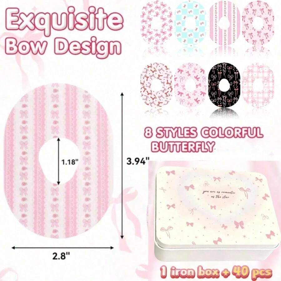2/6/8pcs Breathable Self-Adhesive Pink Bow Stickers, Waterproof, Flexible Pre-Cut, Soft & Breathable, Durable & Long-Lasting, Easy To Carry, Suitable For Sports And Daily Use, Colorful Butterfly Pattern - LUNARION - View 1