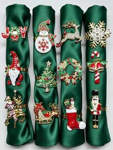 12pcs/6PCS/2PCS Christmas Painted Rhinestone Napkin Rings, Assorted Exquisite Christmas Napkin Rings, Christmas Home Party Table Decor Metal Napkin Rings, Christmas Restaurant Hotel Party Decor - Multicolor - View 4