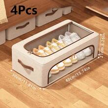 1/2/4Pcs Foldable Double Window Shoe Cabinet- Stackable Underbed Storage, Retro Style, Suitable For Sports Shoes,High Heels, Shoes, Etc.- Space Saving Multi Purpose Closet And Bedroom Storage Solution, Shoe Cabinet,Underbed Storage,Neutral Decoration - Multicolor - View 10