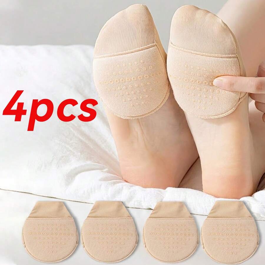 QKC 4 Pcs Soft Sponge Half Palm Pads / Non-Slip Wear-Resistant Fashion Seamless Insoles, Suitable For High Heels And Various Shoe Types - Beige - View 1