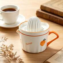 1pc 330ml/11oz Cute Ceramic Citrus Lemon Orange Manual Juicer, With Juicing Cone, Juice Cup With Spout And Handle, Dishwasher , Easy To Clean; Perfect For Home Kitchen, Breakfast And Daily Use, Also An Ideal Holiday Gift - Multicolor - View 2