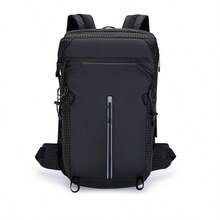 Ransel Hiking Tahan Air, Ransel Perjalanan dengan Kompartemen Laptop, Banyak Kantong, Tali Pengikat Tongkat, Strip Reflektif, Bagian Belakang yang Bernapas, Tali Dada & Pinggang yang Dapat Diatur, 3 Cara Membawa, Bagian Atas yang Dapat Diperluas, Tahan Aus. - Hitam - View 13