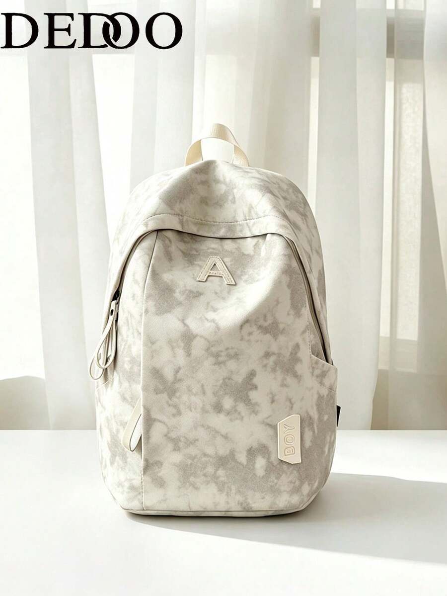Dedoo Zipper Letter Embroidery Large Capacity Student Backpack, Simple Campus Style School Bag, Suitable For School And University Campus - Beige - View 1