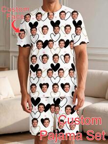 Customized Face Print Pajama Set, Ideal Gift For Boyfriend Or Girlfriend, Suitable For Anniversary, Birthday And Various Holidays - Multicolor - View 1