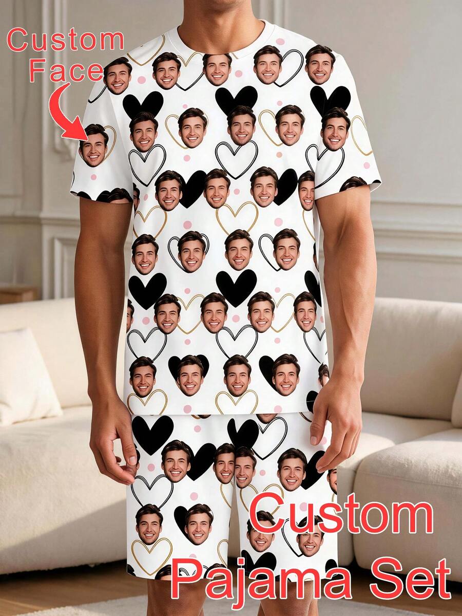 Customized Face Print Pajama Set, Ideal Gift For Boyfriend Or Girlfriend, Suitable For Anniversary, Birthday And Various Holidays - Multicolor - View 1