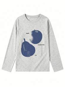 Women's Fashion Autumn/Winter Loose Round Neck Casual Versatile Fruit Print Long Sleeve T-Shirt - Light Gray - View 7
