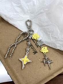 Y2K Star Chain Bag Charm, Colorful Star Pendant Beaded Keychain, Personalized Metal Chain Tassel Handbag Decorative Accessory - Multicolor - View 14