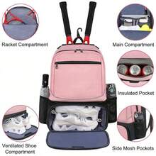 1pc Large Capacity Tennis Backpack With Separate Shoe Compartment, Waterproof Sports Racket Bag For Pickleball, Badminton, Gym, Fitness & Travel - Multicolor - View 6